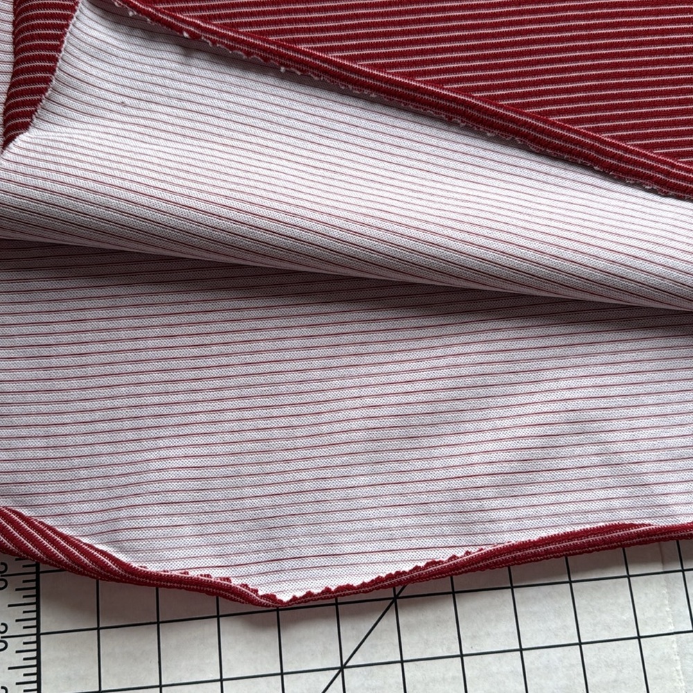 Vintage 1970s Burgundy/Red & White Striped/Textured Polyester Fabric - Picture 9 of 11